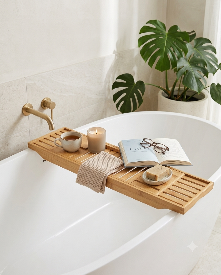 Expandable Natural Bamboo Bathtub Caddy Tray — Community Batch