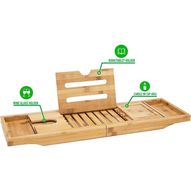 Expandable Natural Bamboo Bathtub Caddy Tray — Community Batch