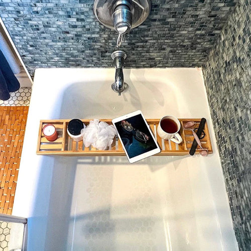 Expandable Natural Bamboo Bathtub Caddy Tray — Community Batch